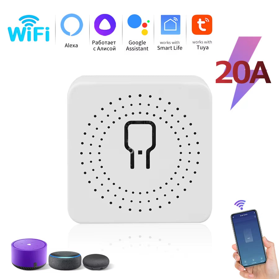 16A 20A Tuya Wifi Smart Switch 2-Way Control Mini Smart Breaker Work with Smart Life Alexa Google Home Alice