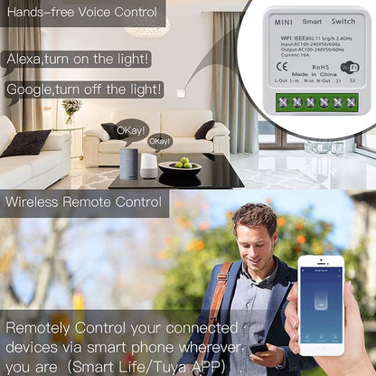 16A 20A Tuya Wifi Smart Switch 2-Way Control Mini Smart Breaker Work with Smart Life Alexa Google Home Alice