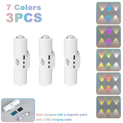 Double-Head LED Night Light with Motion Sensor RGB Rechargeable Magnetic Wall Lamp Mood Ambient Light for Cabinet Hallway Stair