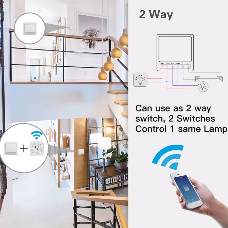 16A 20A Tuya Wifi Smart Switch 2-Way Control Mini Smart Breaker Work with Smart Life Alexa Google Home Alice