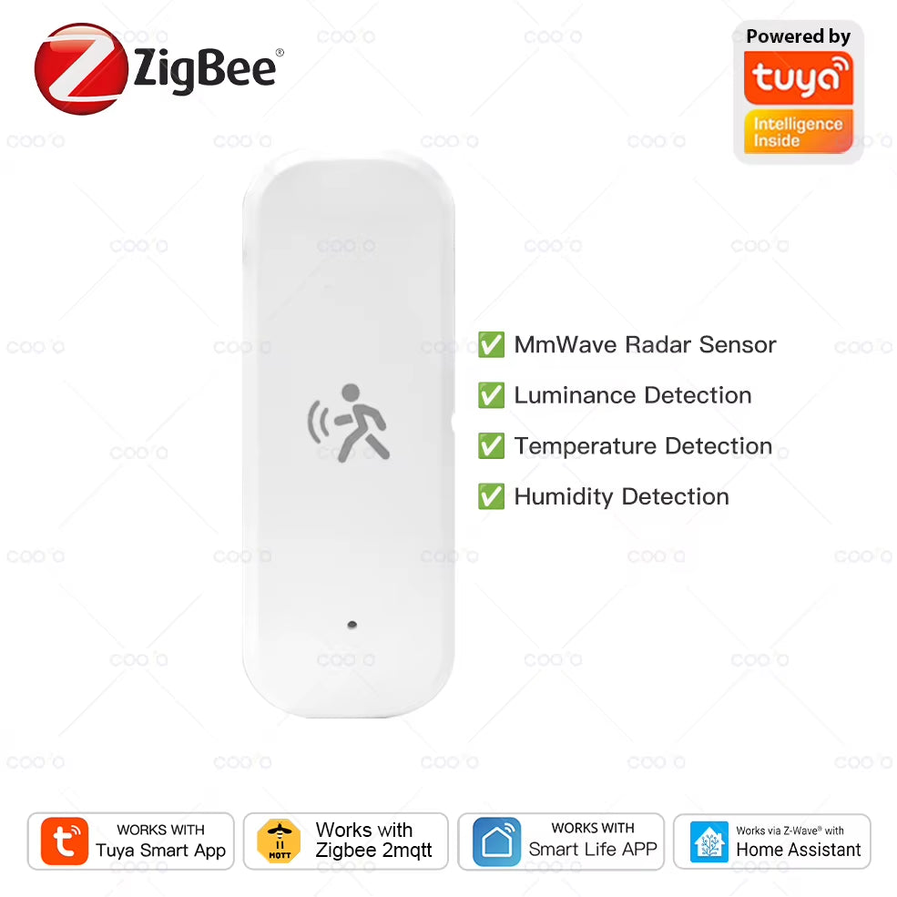 Zigbee 10G Mmwave Radar Motion Sensor Human Detector with Illuminance Temperature Humidity Sensor Support Tuya Zigbee2Mqtt