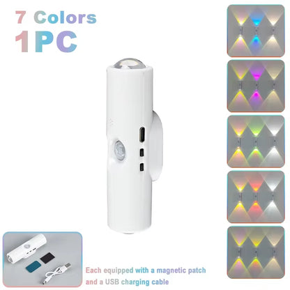 Double-Head LED Night Light with Motion Sensor RGB Rechargeable Magnetic Wall Lamp Mood Ambient Light for Cabinet Hallway Stair
