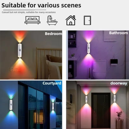 Double-Head LED Night Light with Motion Sensor RGB Rechargeable Magnetic Wall Lamp Mood Ambient Light for Cabinet Hallway Stair