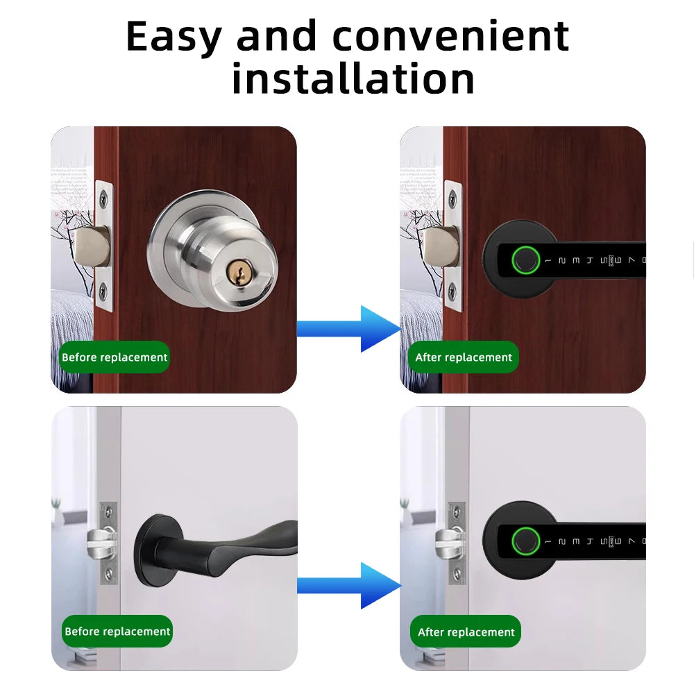 M5 Tuya BLE Smart Fingerprint Door Lock Digital Electronic Lock with Password/Key/Ic Card/ Smartlife/ Tuya APP Unlock