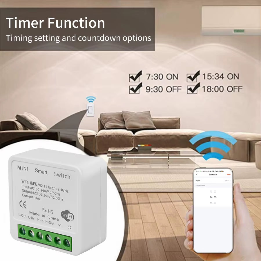 16A 20A Tuya Wifi Smart Switch 2-Way Control Mini Smart Breaker Work with Smart Life Alexa Google Home Alice