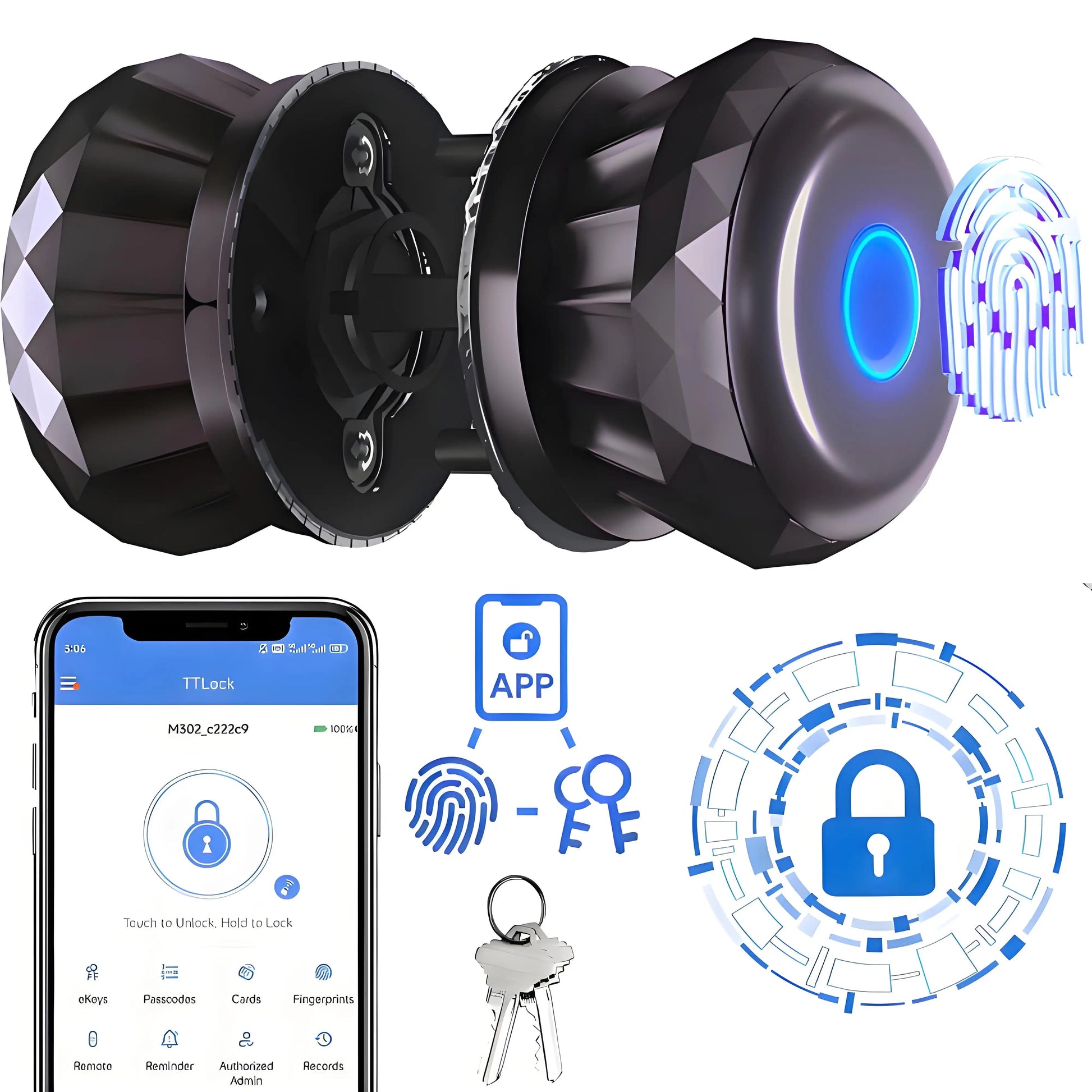 Blacksmith Keyless Smart Door Lock Smart Deadbolt with App Control & Fingerprint & 2 Keys Electronic Door Lock for Home Office