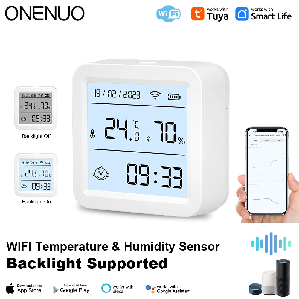 Smart WIFI Temperature Humidity Sensor Hygrometer Thermometer Tuya Smart APP Remote Moniter Support Alexa Assistant