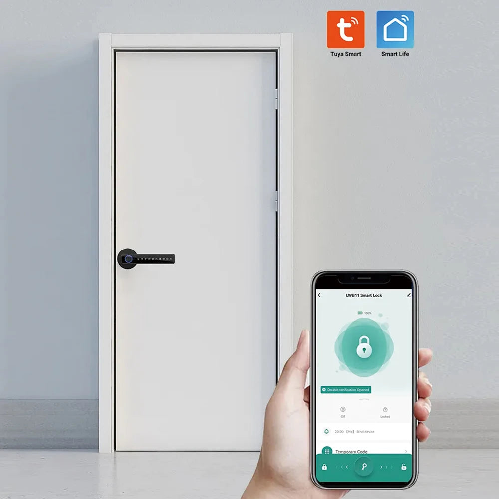 Tuya Smart Automatic Security Biometric Fingerprint Handle Lock Cerradura Inteligente Lock Electronic Smart Door Lock