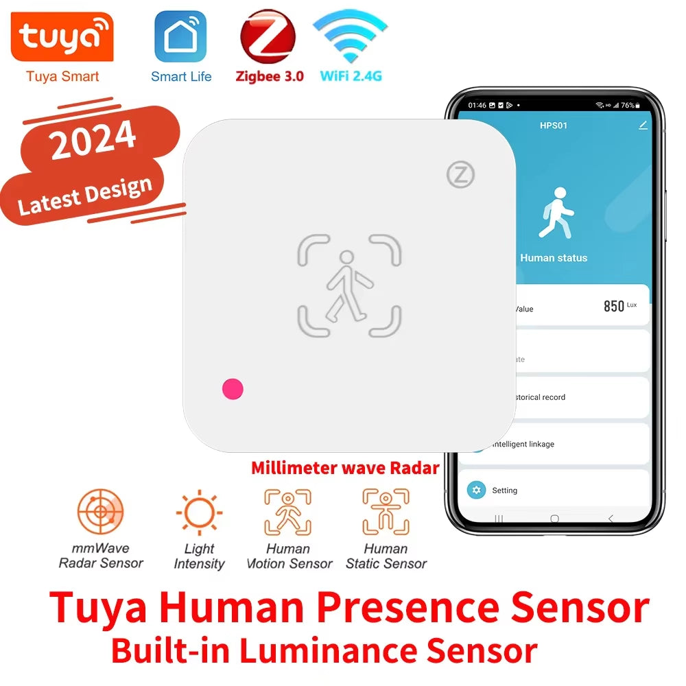 Tuya Zigbee Wifi Human Presence Sensor Mmwave Radar Detector with Luminance Sensor for Smart Home Smart Life Replace PIR Sensor