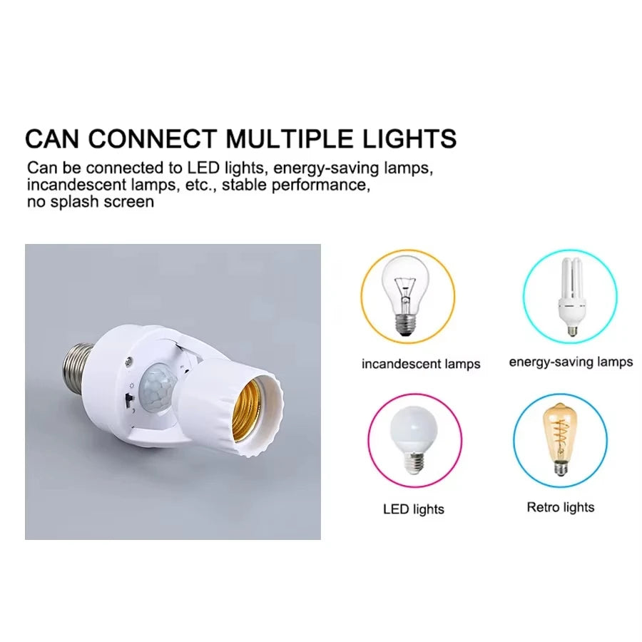 Smart Motion Sensor Light Bulb Holder E27 PIR Induction Sensor Adapter Lamp Base Converter Automatic LED Switch AC 110V 220V