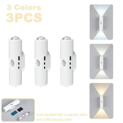Double-Head LED Night Light with Motion Sensor RGB Rechargeable Magnetic Wall Lamp Mood Ambient Light for Cabinet Hallway Stair