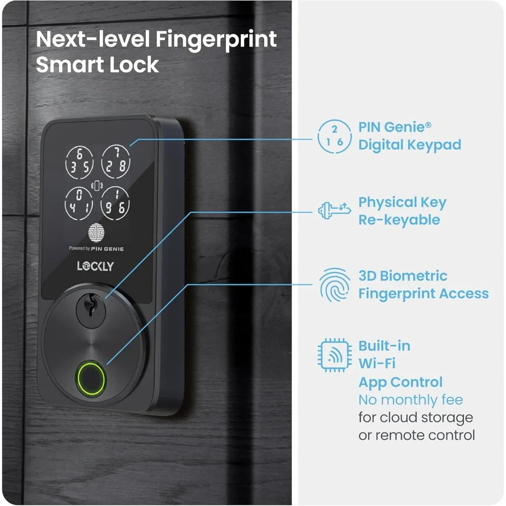 Lockly Secure Pro Zeno Series Smart Door Lock,Fingerprint Keyless Entry Door Lock for Front Door with Apple Home Key,Built-In Wi
