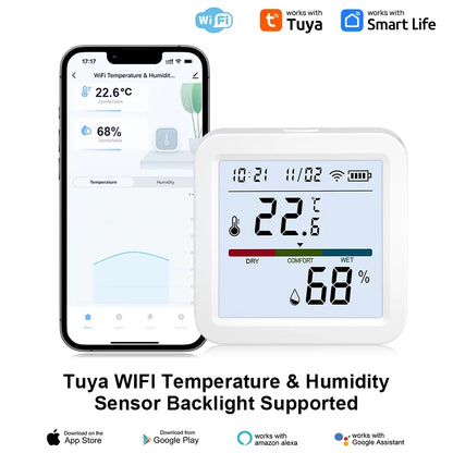 Smart WIFI Temperature Humidity Sensor Hygrometer Thermometer Tuya Smart APP Remote Moniter Support Alexa Assistant