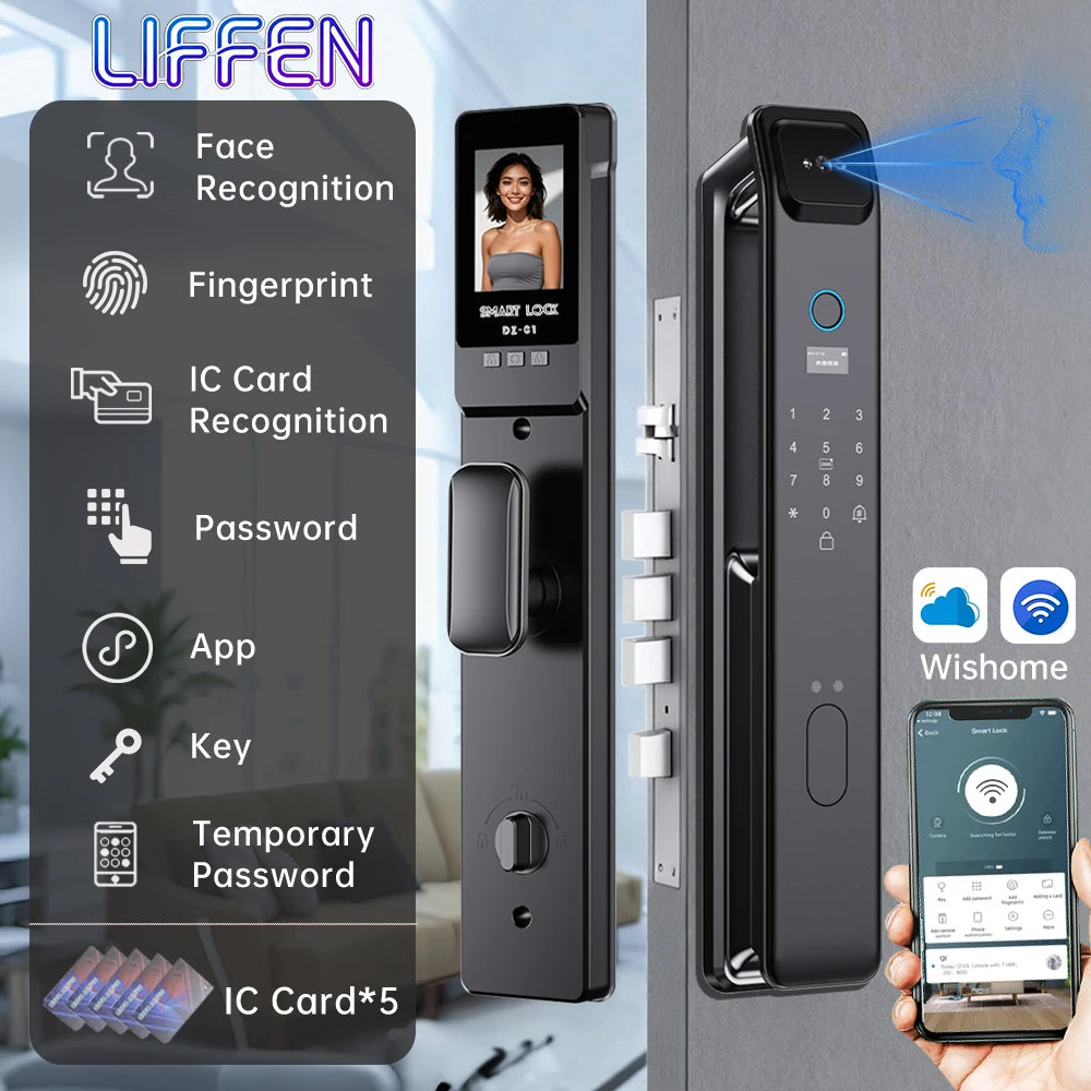 LIFFEN Wishome App Fingerprint Smart Door Lock Face Recognition Fingerprint Lock with Camera Biometric Door Smart Digit Lock