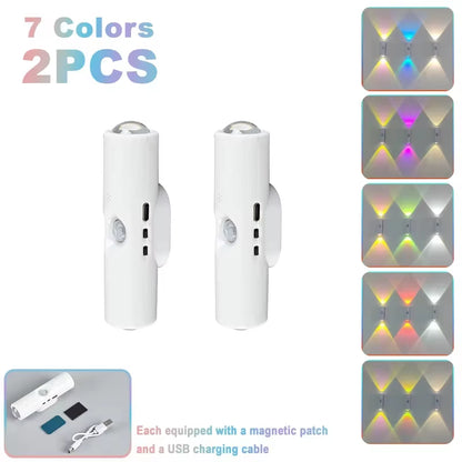Double-Head LED Night Light with Motion Sensor RGB Rechargeable Magnetic Wall Lamp Mood Ambient Light for Cabinet Hallway Stair