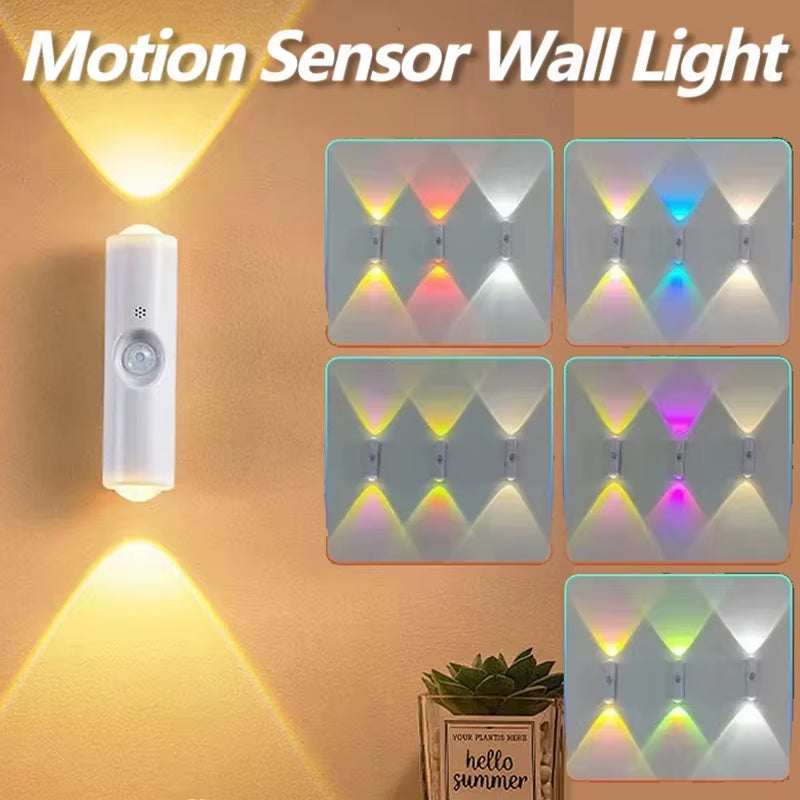 Double-Head LED Night Light with Motion Sensor RGB Rechargeable Magnetic Wall Lamp Mood Ambient Light for Cabinet Hallway Stair