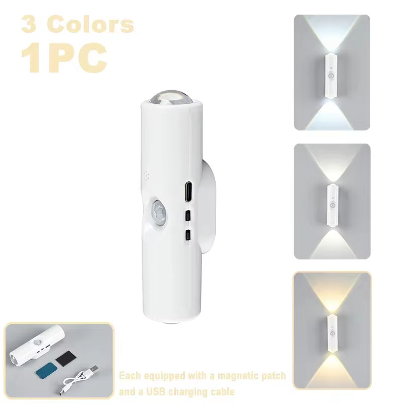 Double-Head LED Night Light with Motion Sensor RGB Rechargeable Magnetic Wall Lamp Mood Ambient Light for Cabinet Hallway Stair