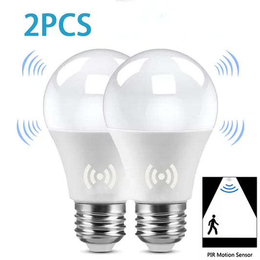 2PCS LED Bulb Light E27 12W Radar Motion Sensor 220V White Lamp Working in Night Auto on for Home Living Room Stairs Pathway